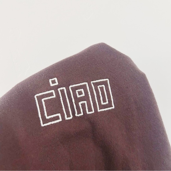 anthropologie | clare v. ciao sweatshirt in cocoa brown with cream ↷ - Picture 3 of 16